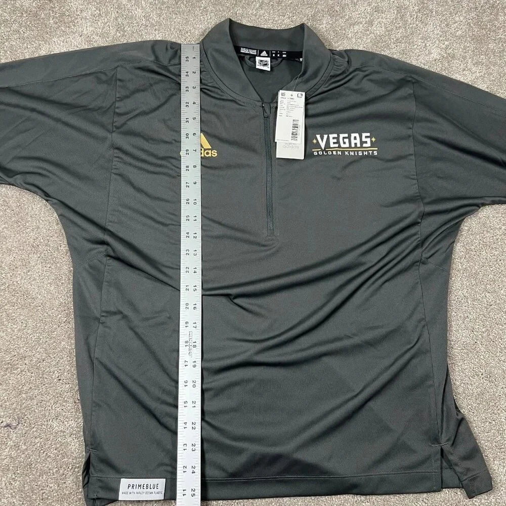 Adidas Mens M Gray Vegas Golden‎ Knights Primeblue 1/4 Zip Knit NHL Pullover NWT